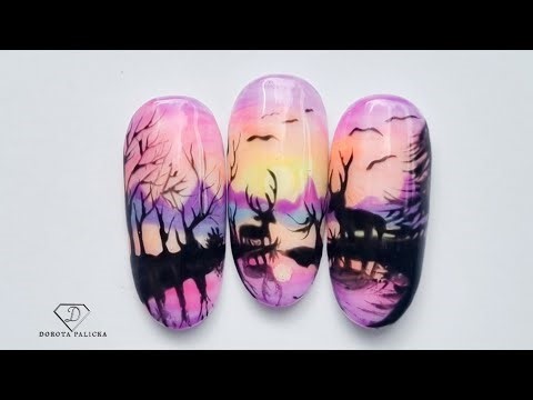 Sunset Landscape nail art tutorial. Gel Polish Nail Art