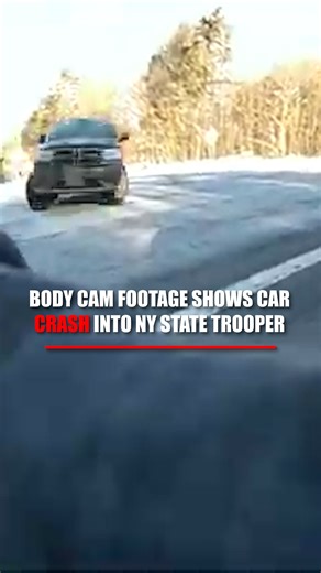 WATCH: Dramatic body camera footage captures the moment a vehicle strikes a New York State trooper while she investigates a crash. Trooper Bailey Martin was slammed to the ground when a car hit her patrol car. The driver reportedly said he didn't see a posted stop sign. Martin was treated for non-life-threatening injuries and has since returned to duty. | Fox News