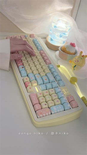 🍨 yummy creamy thocks...thses keycaps are perfect for this keyboard!! so satisfying 🥹 • keyboard: clickycaps dino98 (linked in bio) • switches: dino little ghost • keycaps: summer ice cream #keyboard #mechanicalkeyboard #customkeyboard #typing #asmr #thock #desksetup