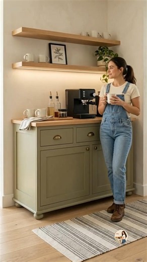 This Old Cabinet Became a Cozy Coffee Bar ☕#FurnitureMakeover #CoffeeBar #DIYHomeDecor