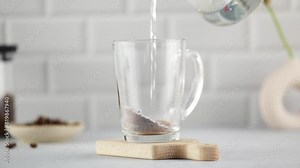 The process of making instant coffee. instant coffee, coffee powder.