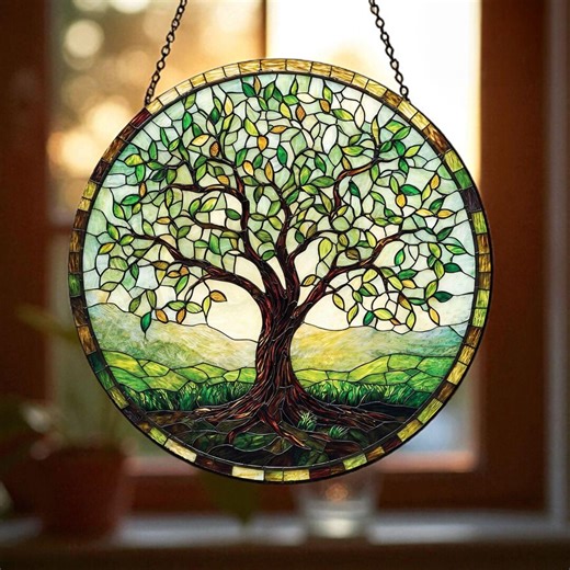 Handmade Tree of Life Stained Glass Window Hanging, Nature Decor, Nature Scene Wall Art, Meaningful Family Tree Gift, Peaceful Home Decor - Etsy