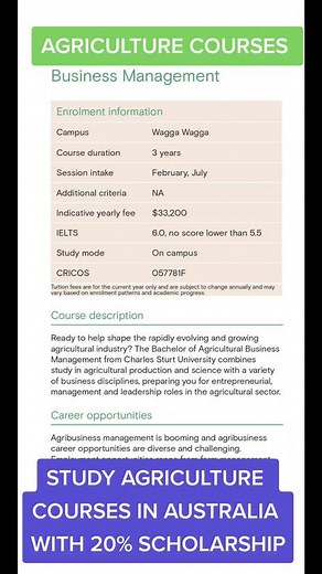 Study Agriculture Courses in Australia with Scholarships