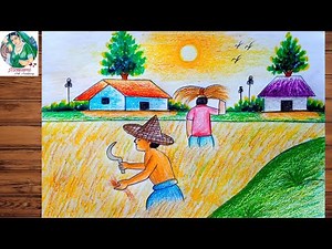 How to draw farmers working on the field //Cultivation scenery drawing step by step ||