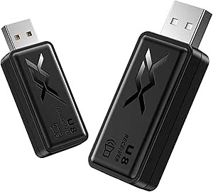 Wireless Audio Transmitter Receiver Mini 2.4Ghz＜25ms Ultra Low Latency MEVOSTO TV/Projector Audio Transfer Plug & Play Auto Pairing for Soundbar/Speaker to Smart TV PC Home Cinema Stereo