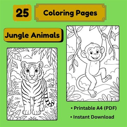 25 Jungle Animals Coloring Pages for Older Kids (ages 6-10) - Detailed A4 PDF - Etsy