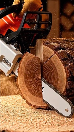 Mini motosierra partiendo roble de madera 🌳🔥#woodcutting #asmr #shortsvideo