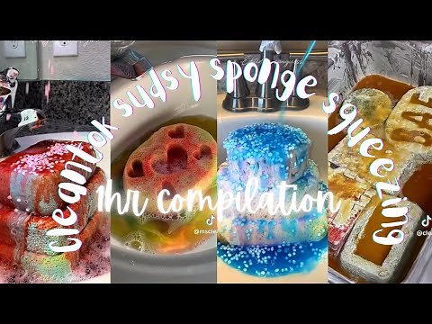 Cleantok sudsy sponge squeezing 1hr compilation 🧽🌈💦