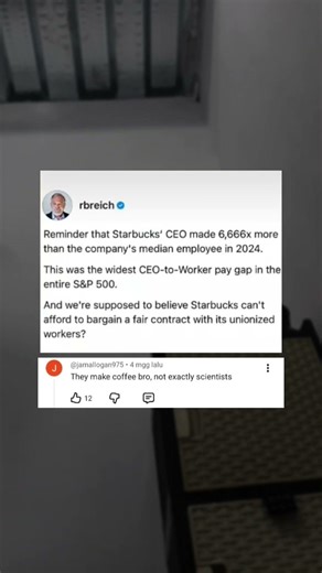 Reminder that Starbucks' CEO made 6,666x more than the company's