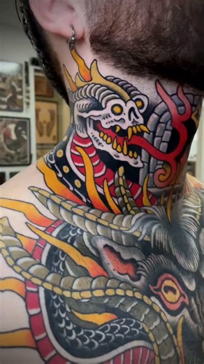 Old school ink | Traditional tattoos on Instagram: "Awesome ⠀ From @_alvarito_tattoo #oldworkers #oldschooltattoo #oldschool #necktattoo #traditionaltattoo"