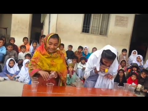Balloons blowing and putting in glass contest between two girls || girls game | school games ||!