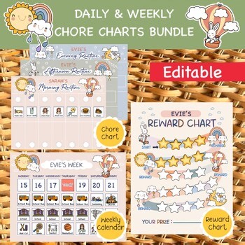 Editable Morning, Evening Routine Chore Chart Daily Visual Schedule Reward Chart