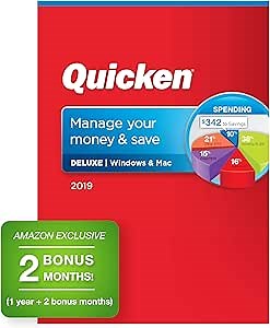 Quicken Deluxe 2019 Personal Finance & Budgeting Software [PC/Mac Disc] 1-Year Subscription + 2 Bonus Months [Amazon Exclusive]