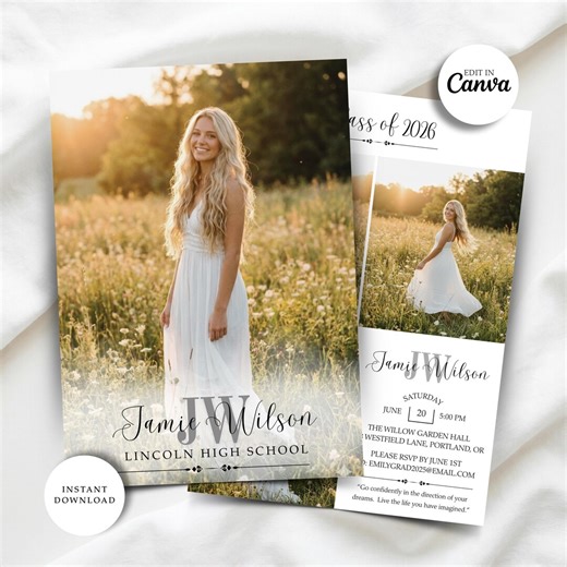 Modern Graduation Invitation With Photo | Canva Grad Announcement Template | Class of 2026 - Etsy