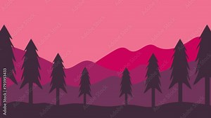 sunset mountain silhouette animation.panoramic summer animation video footage