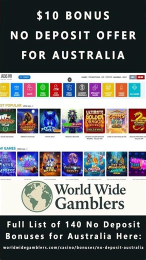 Jacks Pay Casino – $10 Bonus (No Deposit, Australia)