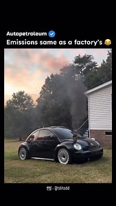 Autopetroleum | Global Car Culture on Instagram: "Smoke pours out the hood like a signal flare from hell—this isn’t your average Beetle. Under that rounded shell lives a VW TDI diesel heart, tuned to growl and snarl through a hood-exit exhaust that spits black fury with every rev. It’s raw, loud, unapologetic—a diesel rebellion in classic curves. The fusion of vintage charm and modern torque makes this Beetle a rolling contradiction: old-school lines wrapped around new-school chaos. Every puff o