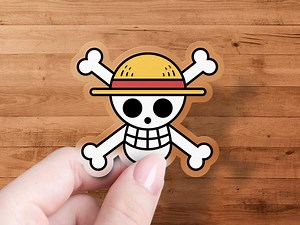 Jolly Roger Anime Pirate Flag Sticker, Straw Hat Skull Bones Decal - Etsy