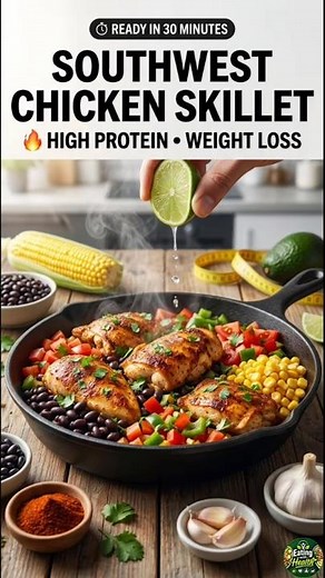 Southwest Chicken & Black Bean Skillet for Weight Loss | #eatingwithhealth #weightloss #mealprep