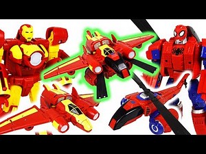 Dinosaurs are appeared! Marvel avengers transformers Spider Man, Iron Man combine! - DuDuPopTOY