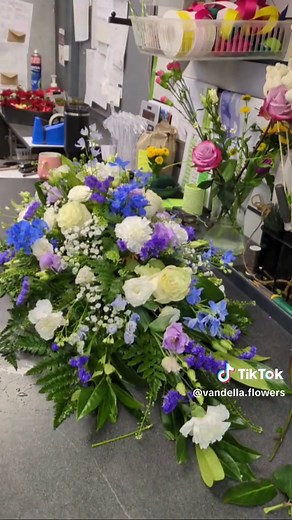 Stunning Blue and White coffin spray for a funeral💙#floristsoftiktok #fyp #explore #funeral #florist #roses