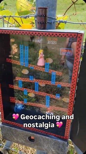 Geocaching on Instagram: "🏰 Your geocache is in another castle! 🏰 What video game caches have you found? Video by geocachingwithhalemeister. Video: The video opens to a box mounted on a fence. A geocacher opens the box to reveal a Nintendo®-themed arcade game. The geocacher takes a metal ball from the side of the box and drops it into the top. The ball rolls down several ramps, passing famous Nintendo characters, and emerges at the bottom. The geocacher then opens a panel at the bottom of the 
