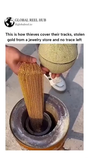 GLOBAL REEL HUB ™ on Instagram: "The post depicts thieves using a propane torch and crucible to melt gold jewelry chains into rough ingots, erasing identifiable marks like engravings to launder stolen goods, a method documented in heists such as the 2013 Melbourne jewelry robbery where $500K in gems were similarly destroyed. Garnering over 1 million views in hours, it sparks replies on gold's weight-based valuation (unaffected by shape, per London Bullion Market standards) and authenticity doubt