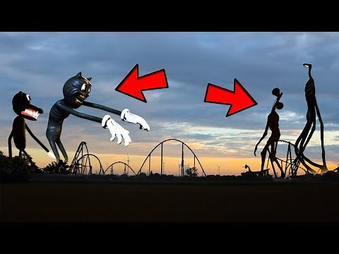 Siren Head & Light Head VS Cartoon Cat & Cartoon Dog In AMUSEMENT PARK On CAMERA..! *DANGEROUS!*