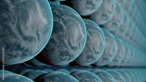 Animation of parallel universes in many worlds interpretation of quantum physics. Multiple Earth planents in multiverse. Elements furnished by NASA.