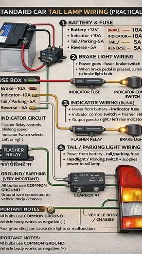 STANDARD CAR TAIL LAMP CIRCUIT MAP PRACTICAL. #lightingsytem#wiringcircuit #jamesautomotiveeng