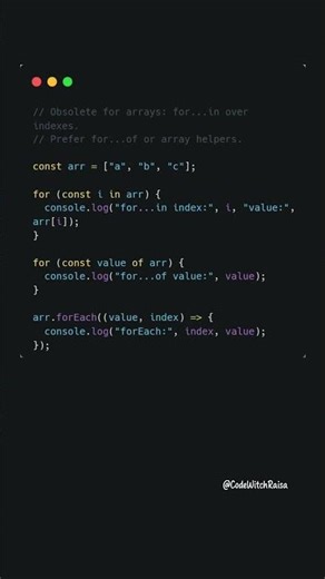 Obsolete JS: stop using for...in on arrays #coding #javascript #shorts