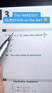 The Hardest question on the SAT! 📢 #reels #MathHack #Mathreels #fyp #foryou #explore #viral #viralreels #viralmath #Educational #PythagoreanTheorem #EulerFormula #FermatsLastTheorem #GoldenRatio #PiDay #EuclideanGeometry #RiemannHypothesis #GameTheory #GodelsIncompleteness #TuringMachine #PoincareConjecture #HilbertsProblems #FibonacciSequence #ChaosTheory #Cryptography #FourierTransform #Topology #FractalArt #MandelbrotSet #CantorSet 📍Mathematics is the systematic study of numbers, quantities