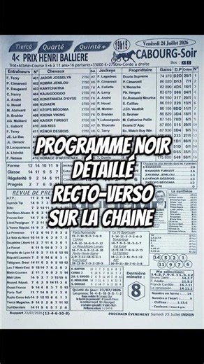 Programme quinte noir Quinté Quarté Tiercé du jour 24 Juillet 2026 Cabourg #quinté #pmu