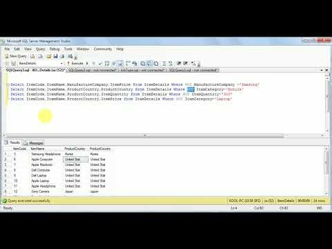 How to use not operator in sql query