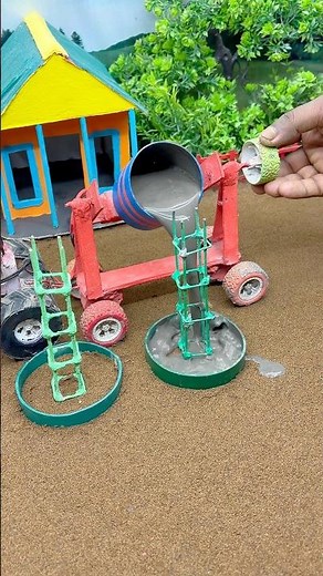 Mini Concrete Pillar Factory at Home | Tiny Tractor Cement Build #shorts