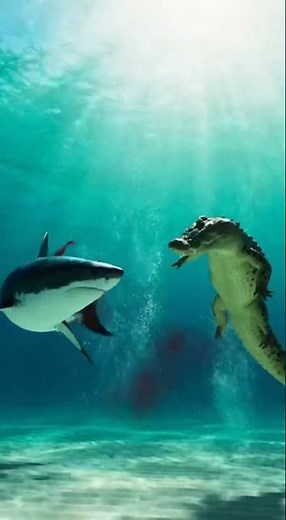 Shark fighting with crocodile, amazing video
