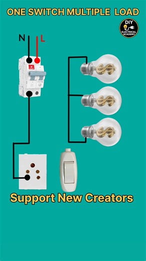 One Switch Multiple Load Connection | Single Switch Multiple Bulb Socket | House Wiring #shorts