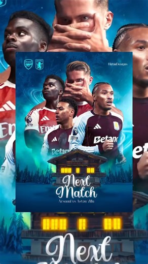 Learn Design Fast | Graphic & UI/UX on Instagram: "Atmospheric Arsenal vs Aston Villa "Winter Clash" Matchday Poster Analyze the thematic integration of seasonal elements in sports graphics. This design departs from standard aggressive matchday aesthetics by enveloping the players (including Arsenal's Saka and Aston Villa stars) in a mystical, icy blue environment complete with Northern Lights and a cozy winter cabin. The "Next Match" typography uses an elegant script font that complements the f