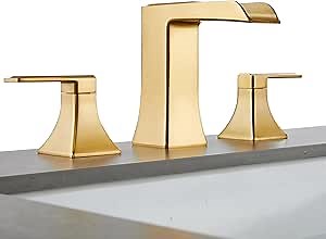 Brushed Gold Waterfall Bathroom Faucet, Sanliv 2-Handle Widespread Bathroom Faucet for 3-Hole Sinks 4-8 inch, Modern Vanity Faucets with Pop Up Drain, Champagne Bronze