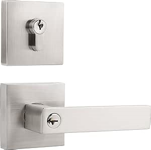 Square Door Handle Sets and Double Cylinder Deadbolts, Heavy Duty Door Locksets with Deadbolts, Front Entry Door Locks with Deadbolts, Brushed Nickel, 3 Pack