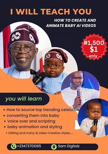 74K views · 312 reactions | In 4 easy steps, I will teach you how to create AI baby talking videos using your favorite celebrities. Learn how I created this video and how to create many AI animated videos. ,No tech skills needed. They are monetizable on all platforms Here is the purchase lìñkk https://selar.com/6s271f | Sam Digitalz | Facebook