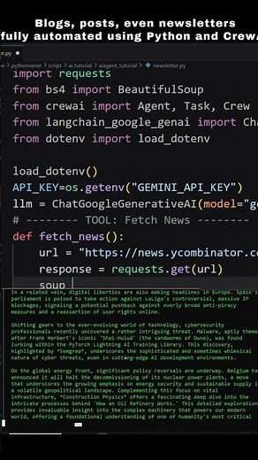 Create an Automated AI Newsletter Generator Using CrewAI and Python #pythonshorts #agenticai