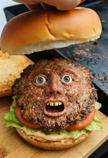 This burger is kinda strange👁️👁️ would you dare to eat it?😳 ⚒️ AI creation with Google Nano Banana Pro & KlingAI 2.6 on Higgsfield @googlegemini @Kling AI @Higgsfield AI #burger #weirdcore #strange #disturbing #aiartcommunity