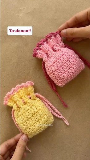 Easy crochet Drawstring Pouch 🎀 cute crochet ideas #crochetpouch #crochetminibag #crochettutorial