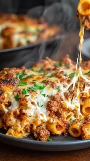 Baked Ziti with Ground Beef and Ricotta. Recipe in Description. #shorts
