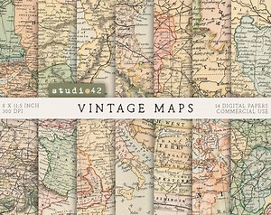 Old Maps of the World, Vintage World Maps, Grunge Maps, Antique Maps, Printable Travel Ephemera, Vintage Paper Journal Pages, Travel Journal - Etsy