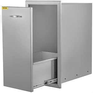 VEVOR Pull Out Trash Drawer 13.6Wx26Hx19.3D Inch Lower Sliding Rails Stainless Steel Roll Out Trash Bin Pull Out Tray Outdoor Kitchen Trash Drawer with Handle for BBQ Island Grill Station No Trash Can  | VEVOR US