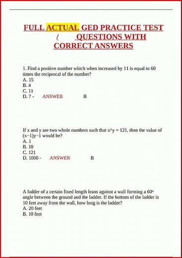 Full Actual Ged Practice Test Questions With Correct Answers video