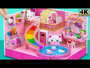 Build Hello Kitty Sky House with Rainbow Slide Tunnel & Sparkle Kitty Spa ❤️ | DIY Miniature House