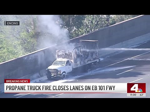 Truck carrying propane catches fire on 101 Freeway